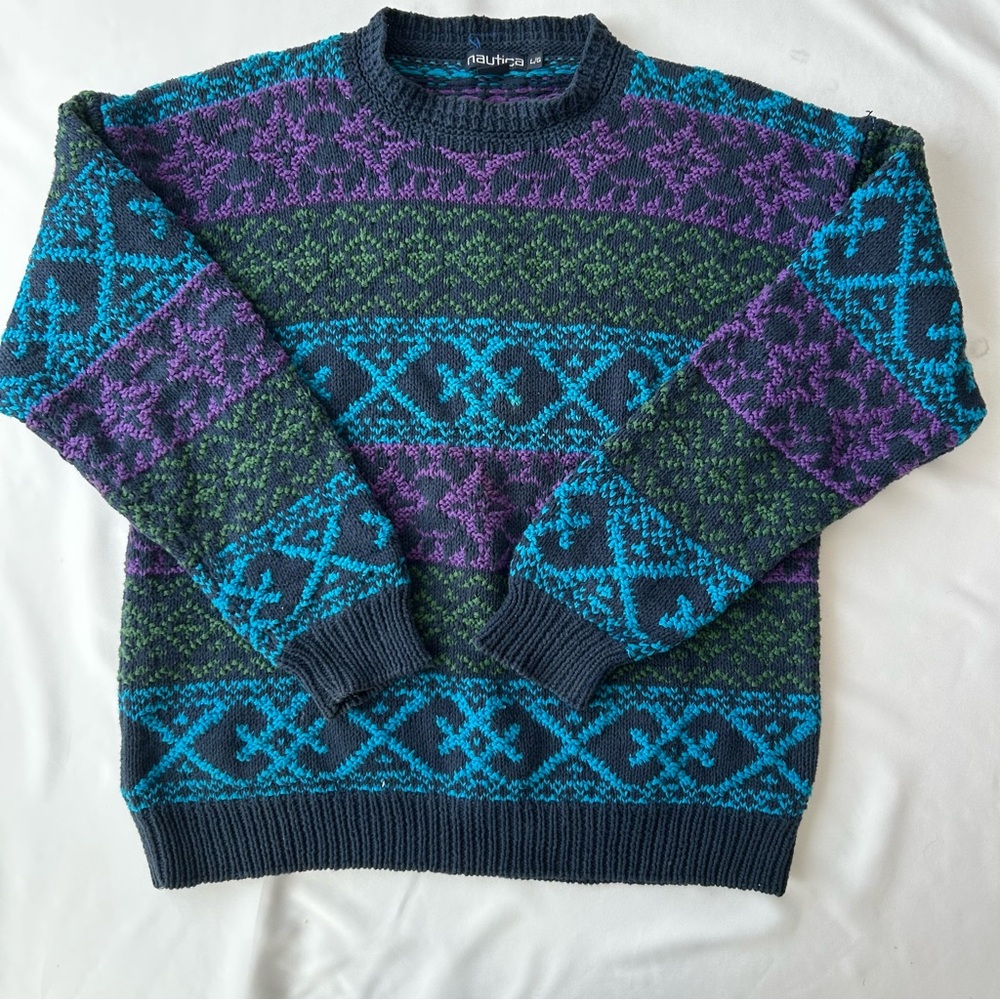 Men’s Vintage Nautica Multicolored Patterned Sweater